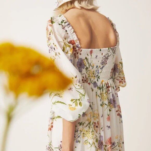H&M Floral Midi maxi floral Dress with Smocking Cottagecore Prairie - Picture 5 of 6